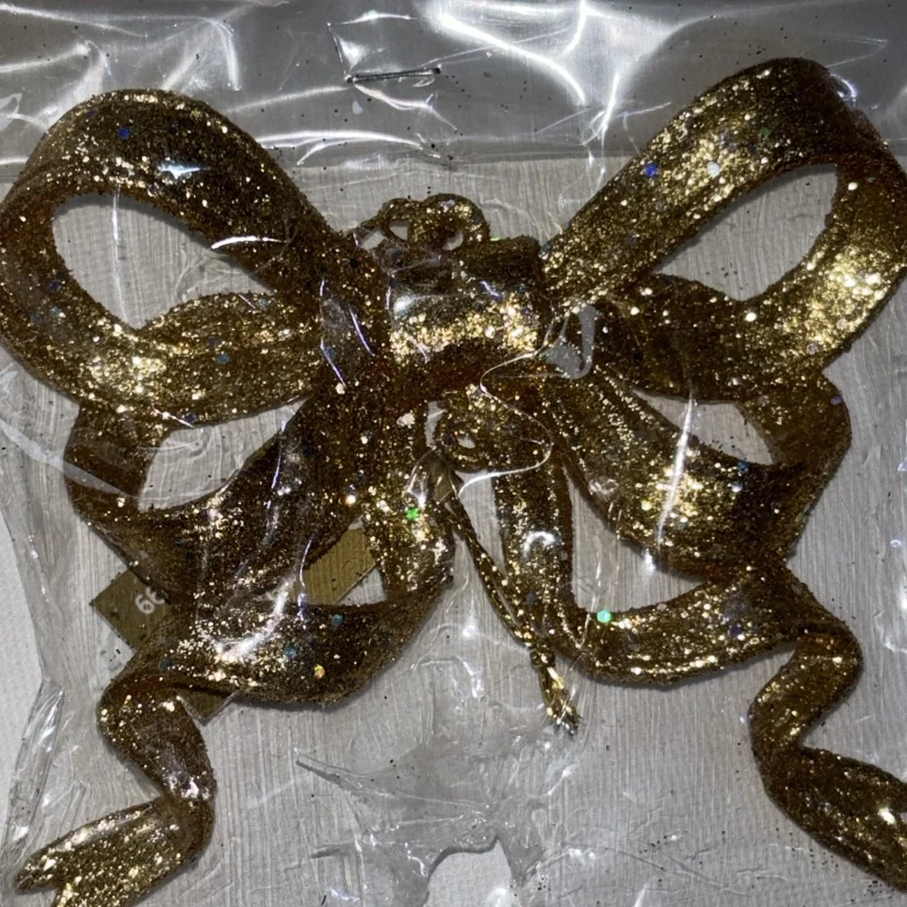 Gold Ribbon Ornament Roman Inc Gold Ornament 9 NEW GOLD GLITTER BOW ORNAMENTS